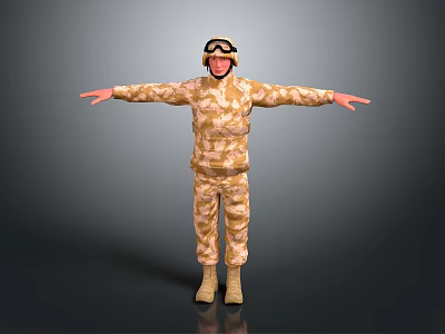 Game And Movie Character Wearing Camouflage Uniform With Helmet Goggles Standing With Outstretched Arms 3d model
