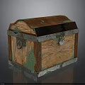 Vintage Old Wooden Chest With Rusty Green Patina And Metal Lock Hinges