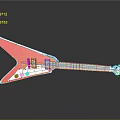 Red Triangle Shaped Electric Guitar On Black Reflective Surface With Chrome Knobs