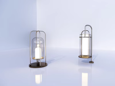 Modern Table Lamps With Metal Frame Glass Shade On Light Blue Background 3d model
