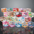 Cute Toy Animals in Colorful Miniature Room Models with Various Interior Decorations