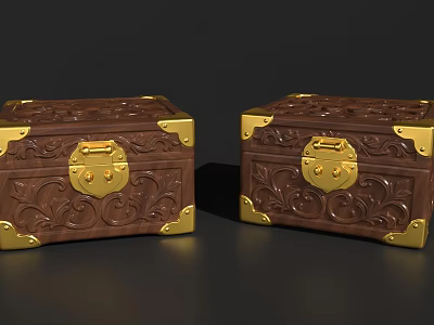 Two Carved Wooden Household Items With Golden Accents And Decorative Patterns 3d model