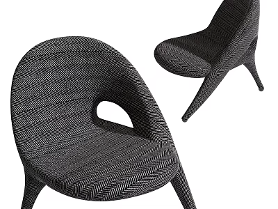 Modern Woven Leisure Chair Featuring Unique Curved Shape Dark Herringbone Pattern and Three Sleek Legs 3d model