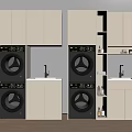 Modern Balcony Cabinets With Washing Machines Dryers Lighting Open Shelves Countertops And Faucets