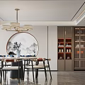 Modern Living Dining Room Interior With Marble Wall Black Screen Sofa And Orange Accents