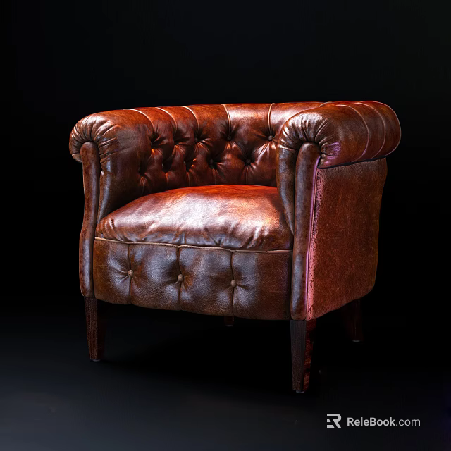 Brown Leather Tufted Single Sofa With Rolled Arms And Elegant Design 3d model 