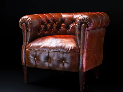 Brown Leather Tufted Single Sofa With Rolled Arms And Elegant Design 3d model