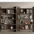 Double Wooden Shelving Units with Books Decorative Items and Fruits for Storage