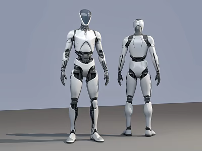 Intelligent Humanoid Robots With White And Black Exterior Design Future Tech Standing Position 3d model