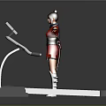 Doll Standing On Fitness Treadmill With Red Outfit And Brown Hair