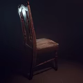 Classic Wooden Leisure Chair With Carved Backrest And Striped Fabric Seat