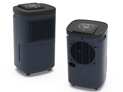 Two Dark Blue Household Appliances With Control Panel Ventilation Grilles And Wheels 3d model