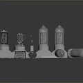 Various Vintage Vacuum Tubes Arranged On Display Base With Accessories
