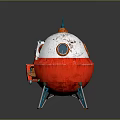 Vintage Red And White Rocket Model With Spiked Top Open Door And Metal Legs