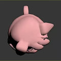 Pink 3D Cartoon Pig Game Movie Character With Sad Tired Expression X Mark On Belly