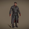 A Man In Dark Tactical Gear With Long Coat Cap Leather Gloves And Boots