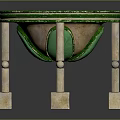 Round Decorative Table With Green Edge Light Interior Four Column Legs And Square Bases