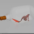 Glass Bottle With Orange Cork Stopper And Red Mermaid Figurine On Reflective Surface