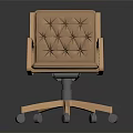 Light Brown Leather Office Chair with Diamond Stitched Backrest Wooden Armrests Five Star Base Casters