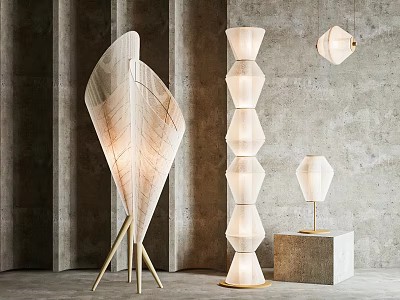 Modern Floor Lamp Designs With Wooden Shade Geometric Shape And Metal Base 3d model