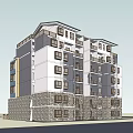 Modern Multistory Apartment Building With Balconies Large Glass Windows Stone Base And Layered Design