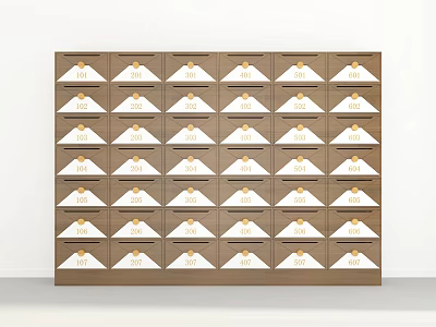 Neatly Arranged Brown Public Mailboxes With Numbered Compartments In Residential Community 3d model