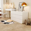 Modern White Dressing Table Interior With Mirror Chair Lamp And Decorative Drawers