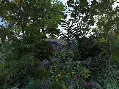 Lush Tropical Garden Plants With Vibrant Blooms And Green Foliage In Outdoor Landscape 3d model