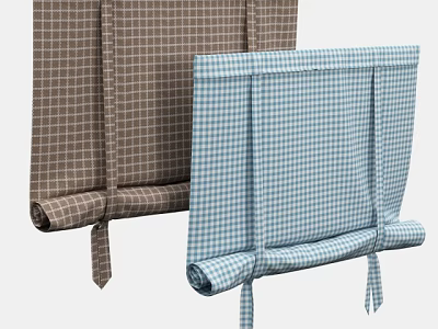 Stylish Checkered Roller Blinds in Brown and Blue for Window Decoration 3d model