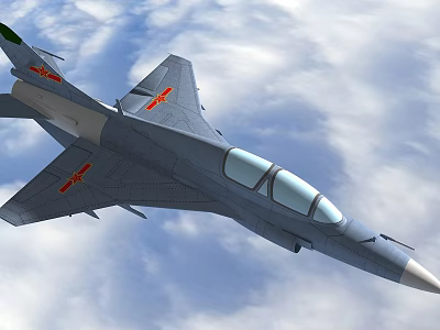 Gray Fighter Jet Flying in Cloudy Sky with Red Emblems and Transparent Cockpit 3d model