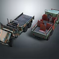 Two Military Trucks Camouflage And Green Open Cargo Bed 3D Rendering