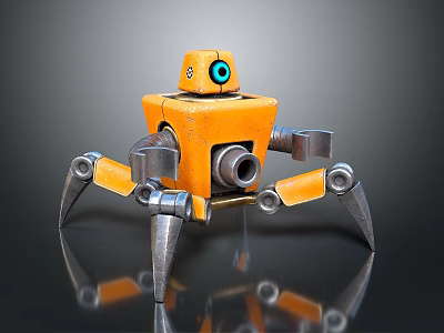 Smart Orange Crab like Robot with Metal Legs and Blue Eye 3d model