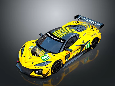 Yellow Corvette Race Car Featuring 21 Decal And Sports Rear Spoiler Design 3d model