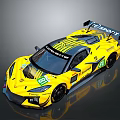 Yellow Corvette Race Car Featuring 21 Decal And Sports Rear Spoiler Design
