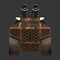 Military Vehicle With Tracked Wheels Multiple Cannons And Mesh Armored Design