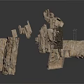 Stone Scene Components With Rocks Pillars Gravel Ground And Black Column Structure