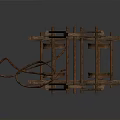 Ancient Wooden Equipment With Wheels Metal Chains And Structural Frame
