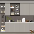 Modern Wine Cabinet Design With Glass Doors Built-in Lighting Displayed Wine Bottles And Decorative Items