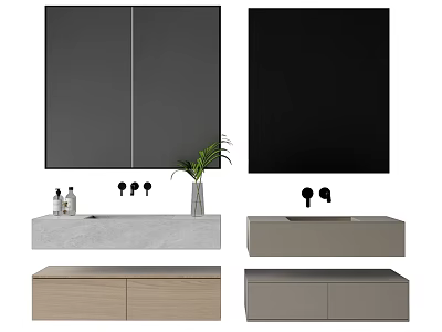 Modern Bathroom Vanity Design With Stone Countertop Black Mirror And Cabinets 3d model