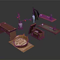 Traditional Chinese Living Supplies With Tea Tray Table Vase And Cushion