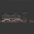 Vintage Steam Train 3D Model With Black Body Red Wheels Ladders Railings And Chimneys