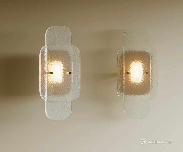 Textured Transparent Glass Wall Lamps Mounted On Light Colored Wall With Warm Lighting 3d model 