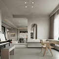 Modern Minimalist Dining Living Room With Pendant Lights And Large Windows