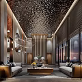 Modern Restaurant Interior Design With Textured Ceiling Sofas Coffee Table And Large Windows