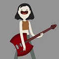 Woman Holding Red Electric Guitar Wearing Brown Top Green Pants And Brown Boots