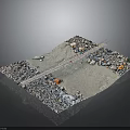 Detailed Terrain Model With Road Water Area Vegetation And Rocks
