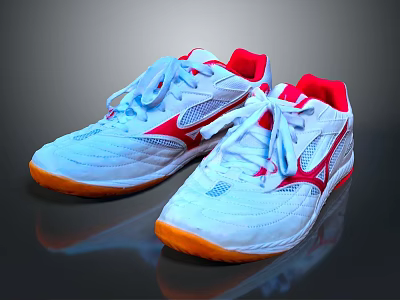 Stylish White Athletic Shoes With Red Accents Breathable Mesh And Orange Soles 3d model