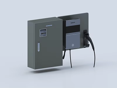 Gray Electrical Distribution Box With Open Door Internal Equipment And Black Wires Connected 3d model