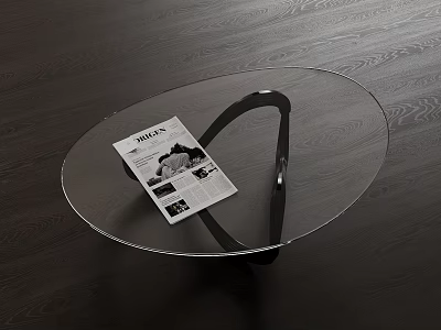 Modern Oval Glass Coffee Table With Black Metal Frame And Magazine On Top 3d model