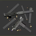 Modern Tactical Weapon With Metal Parts Bullets And Magazines On Dark Background